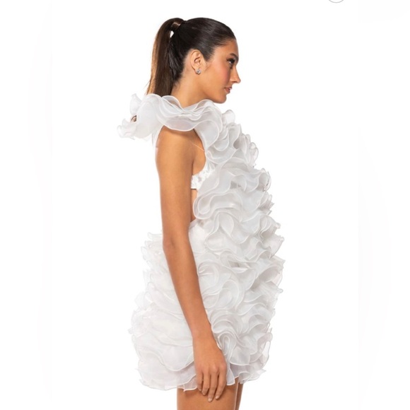 SOMETHING SPECIAL ULTRA RUFFLED BACKLESS MINI DRESS IN WHITE - Picture 4 of 5
